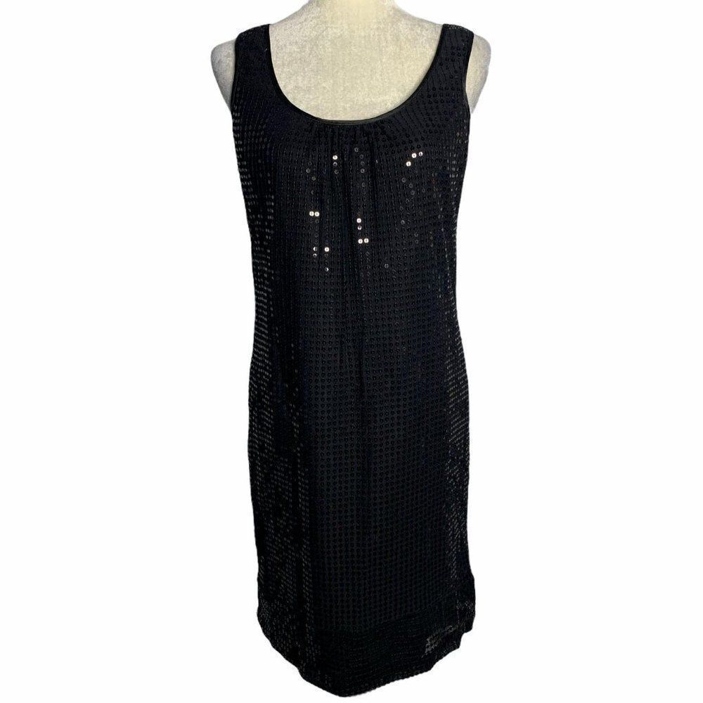 Vintage Sequined Tank Top Shift Dress 4 Black